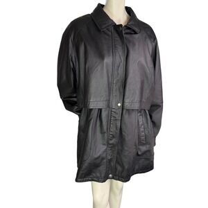 Vintage Black Leather Jacket 22W Plus Size Oversized Minimal Chic Soft
